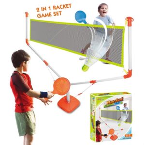טניס לילדים - סט 2 מחבטים + רשת + כדור טניס + כדור נוצה