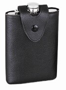 פלאסק 240 מ"ל חלק קלאסי, עם נרתיק דמוי עור בצבע שחור