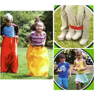 סט משחקי תחרות: קפיצה בשק/ביצה וכפית/רגליים קשורות