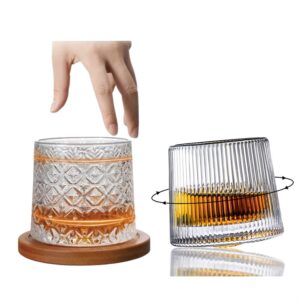 כוס וויסקי מסתובבת מזכוכית עם תחתית במבוק