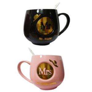 סט 2 ספלים לזוגות Mr.Right/Mrs.Always Right – עם כפיות