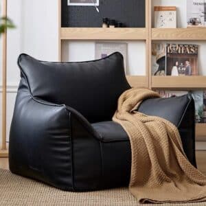 פוף כורסא גדול ומפנק – דמוי עור שחור