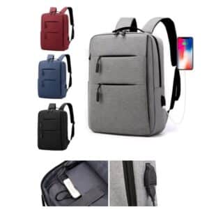 תיק גב למחשב נייד, עמיד במים, עם טעינה חיצונית USB - צבע לבחירה